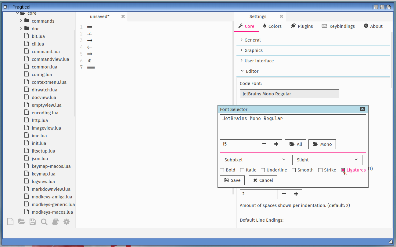 Ligatures support